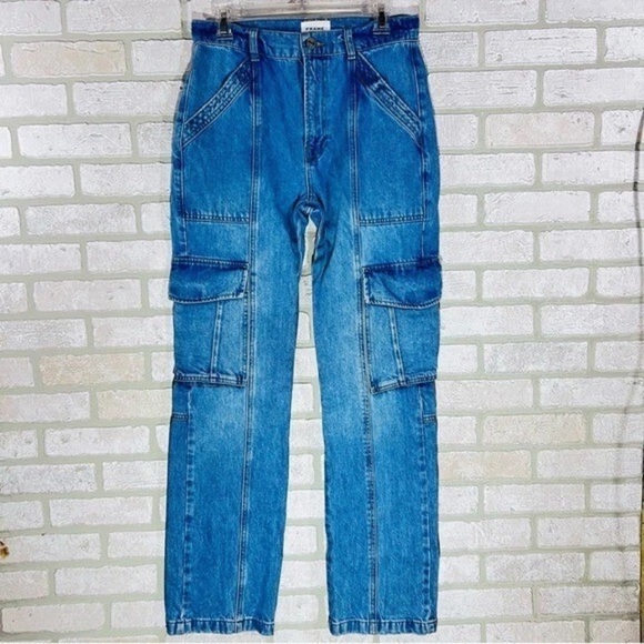 Frame Denim High Rise Straight Leg Utility Jeans in Acapella Wash Size 27 - Picture 7 of 13